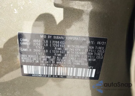 2022 Subaru Outback Premium from USA, damaged, VIN 4S4BTAFC2N3113778